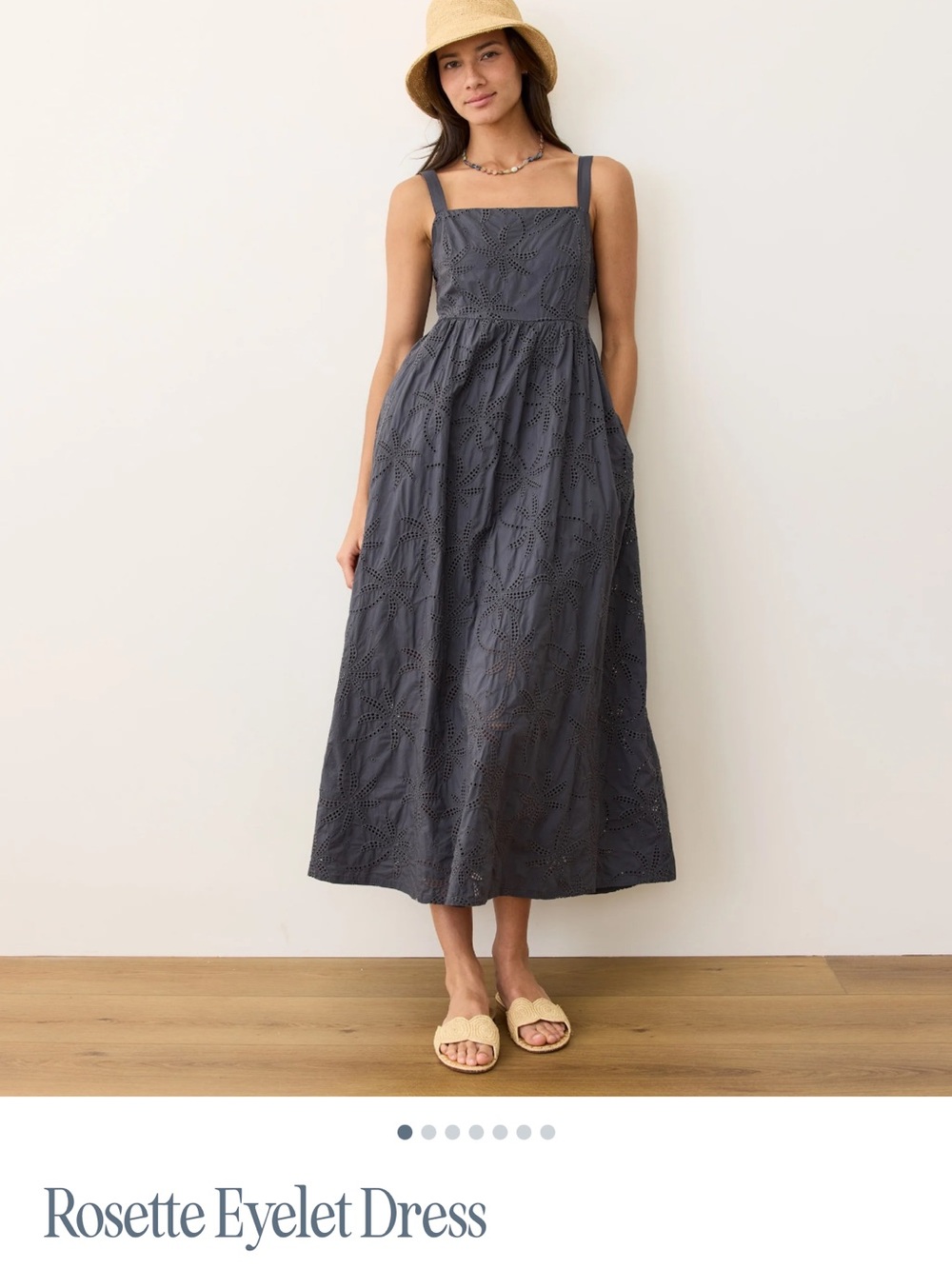 Marine Layer Rosette Eyelet Midi Dress — Slate